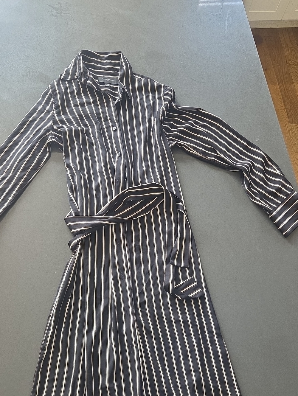Banana Republic Black and White Striped Long-Sleeve Shirt Dress